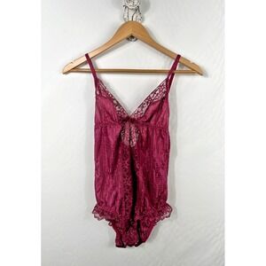 Sasson VTG Women's Intimate Bodysuit Rose Burgundy Lace Feminine Romantic Sz. 36